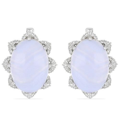 925 SILVER REAL BLUE LACE AGATE GEMSTONE BIG STONE EARRINGS